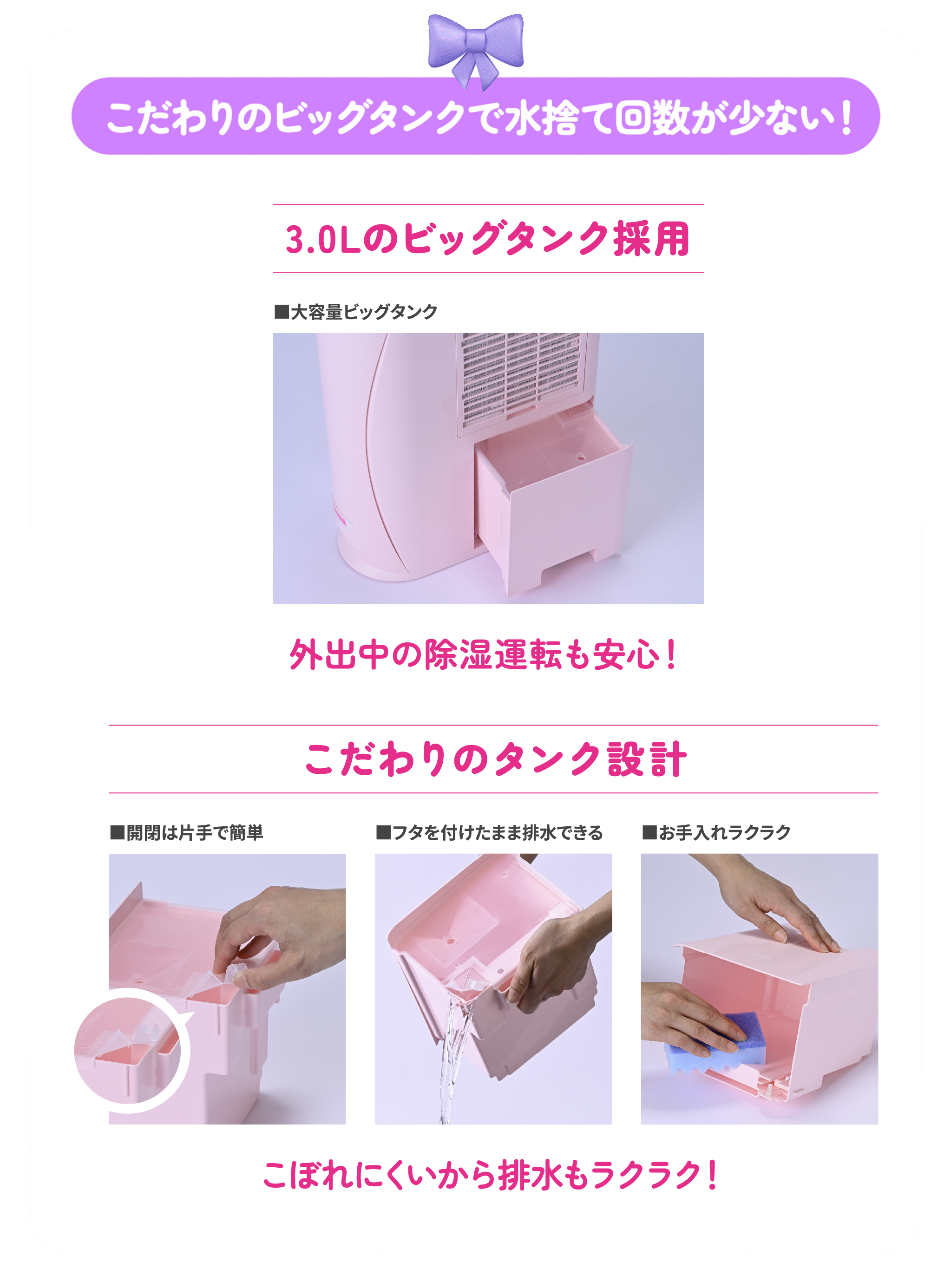 こだわりのビッグタンクで排水も安心！