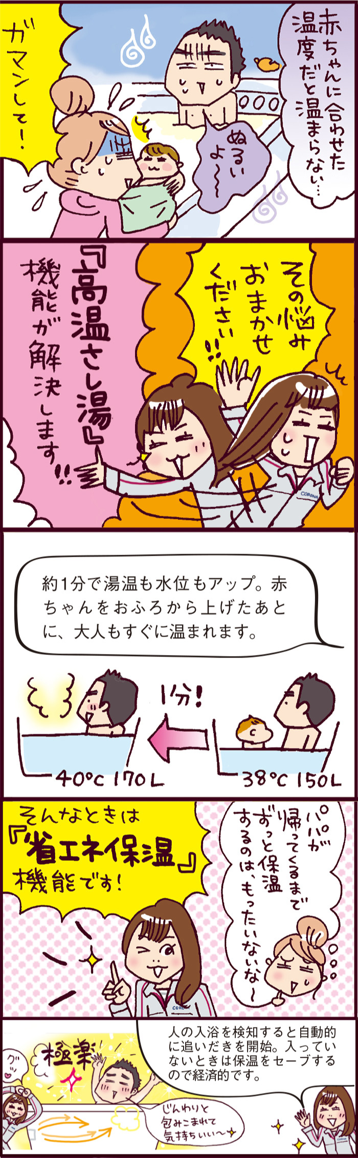 「ぬるめのお湯で毎日我慢!?パパのつらさを解消」イラスト