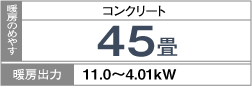 暖房のめやす：コンクリート45畳・暖房出力：11.0～4.01kW