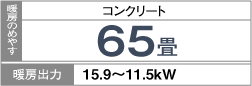 暖房のめやす：コンクリート65畳・暖房出力：15.9～11.5kW