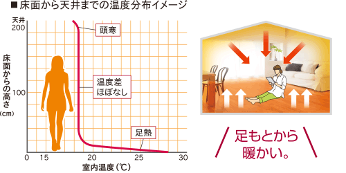 床面から天井までの温度分布イメージ