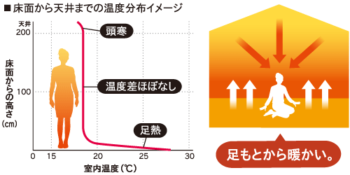 床面から天井までの温度分布イメージ