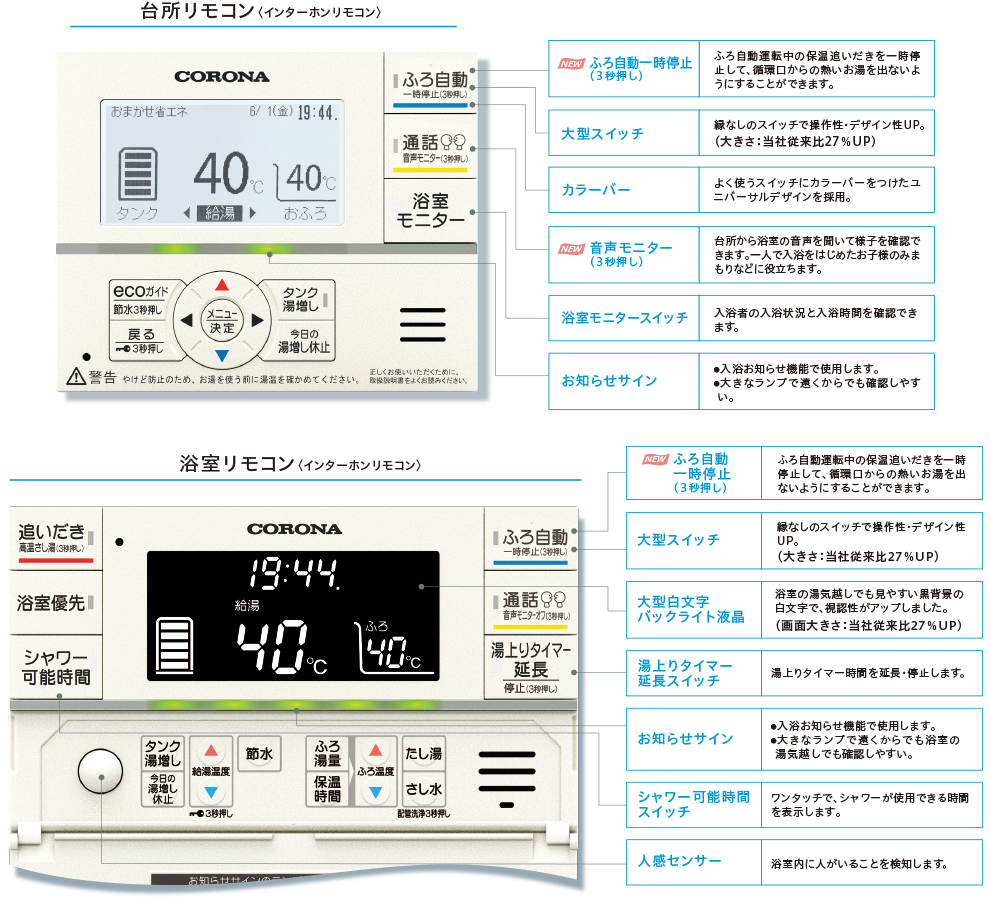 台所リモコン〈インターホンリモコン〉／浴室リモコン〈インターホンリモコン〉